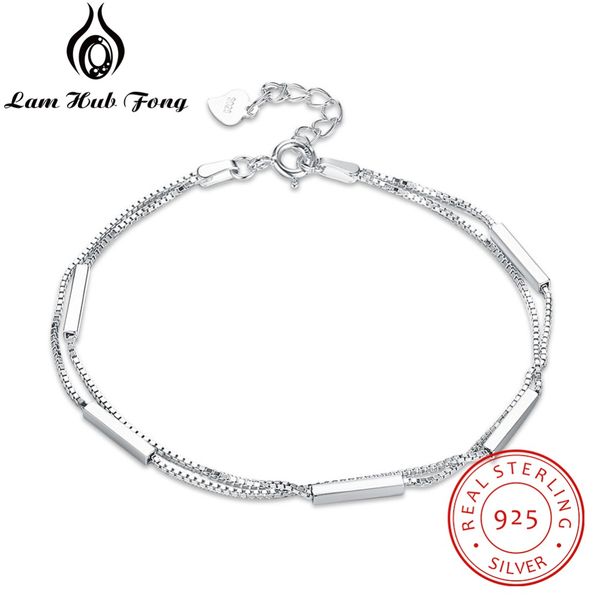 

genuine 925 sterling silver double chain bracelets for women bracelet femme s925 silver wedding party jewelry (lam hub fong, Golden;silver