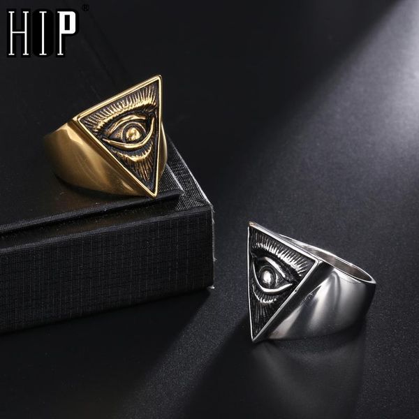 

Hip Hop Punk Illuminati Pyramid Eye Ring Mens Gold Silver Color Titanium Stainless Steel Triangle Rings for Men Hip Hop Hop Jewelry