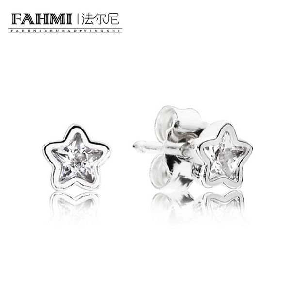 

fahmi 100% sterling silver 1:1 glamour 290597cz starshine earring studs original women wedding fashion jewelry 2018, Golden;silver