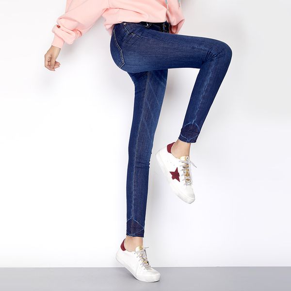 

autumn casual style scratched bleached cotton bomb denim plus size stretch women jeans skiny pencil jeans l-6xl 7058, Blue