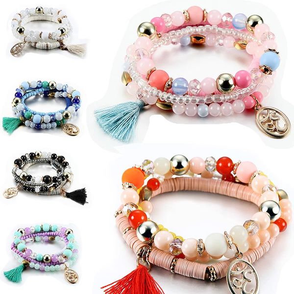

Trendy boho multilayer charm bracelet bangle for women ta el flower pendant colorful cry tal bead trand bracelet 320138