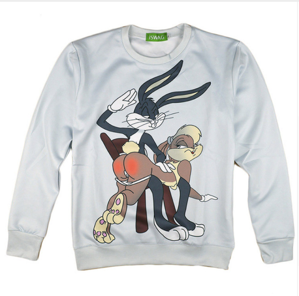 

wholesale-fashion womens/mens bugs bunny sublimation funny 3d print casual sweatshirt plus size qq017, Black