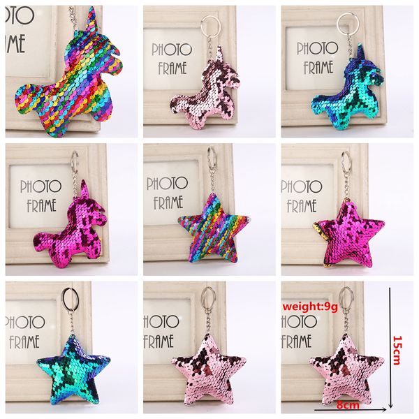 

Sequin unicorn tar key chain chri tma keyring cell phone bag pendant keychain mermaid key ring home decor kid toy 8 tyle aaa1055