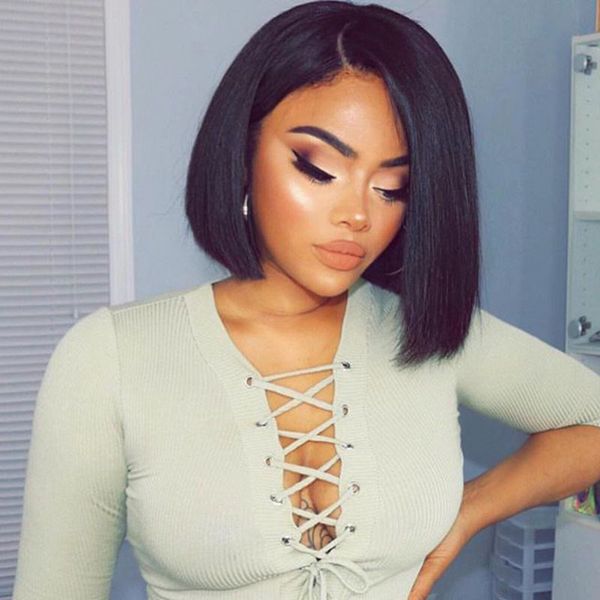 Human Hair Lace Front Wig Side Part Straight Brazilian Virgin Hair