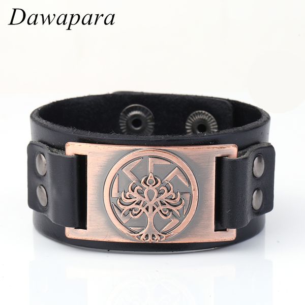 

dawapara life of tree slavic metal sheet leather bracelets ethnic wristband genuine leather chain cuff bangle for men jewelry, White