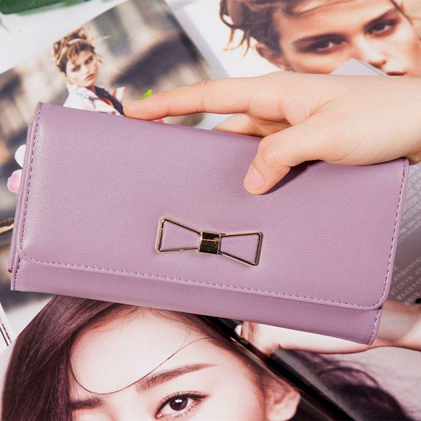 

banabanma simple stylish women bowknot wallet large capacity solid color long purse zk30, Red;black