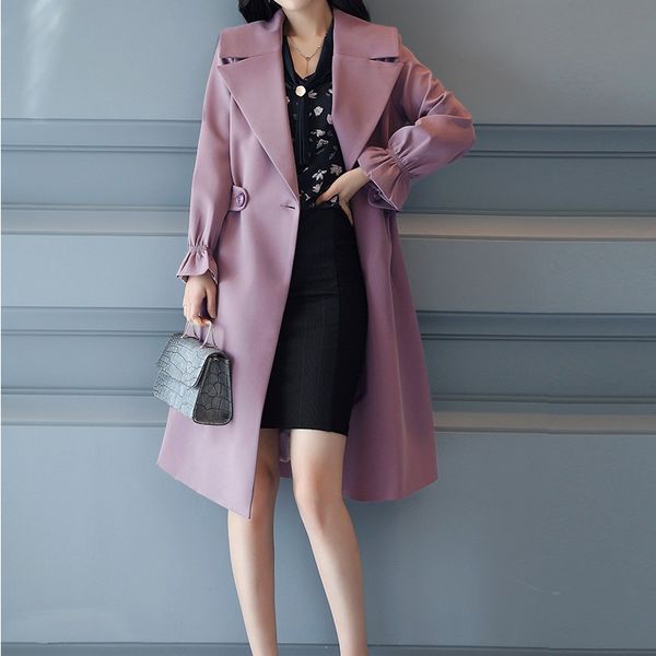 

hchenli brand 207 women purple long trend outerwears fashion long coat belt casual coats, Tan;black