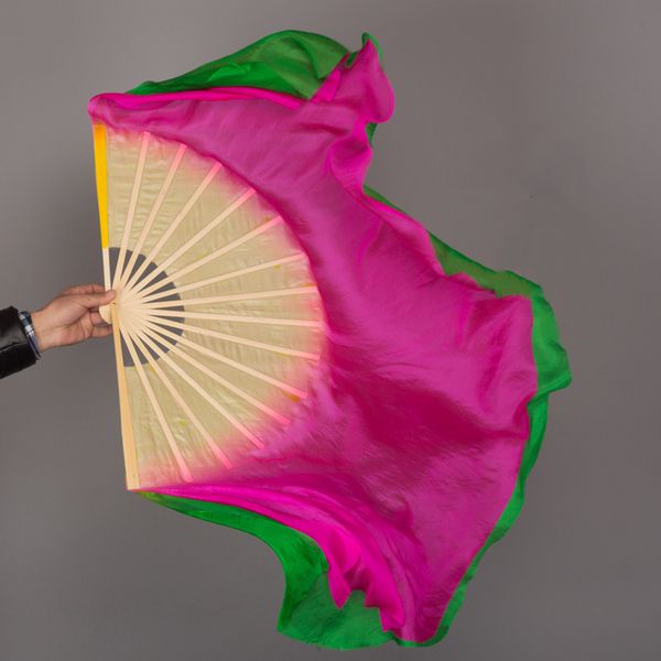 

71cm 86cm extra long yangge fan veil double side different color women belly dancing silk veil 1 pair( l+r, Black;red