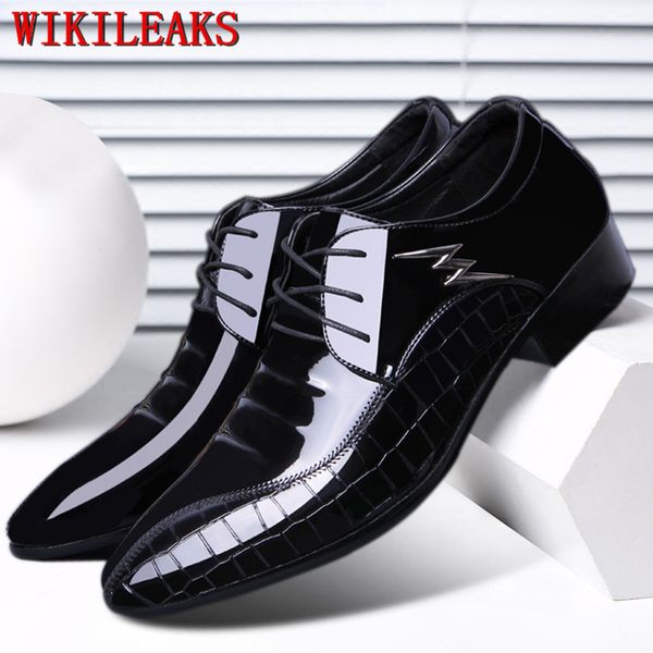 

patent leather formal shoes men pointed toe oxford shoes for men office dress business zapatos de hombre de vestir formal, Black