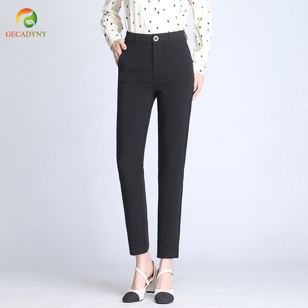 

women autumn solid high waist harem pants formal elegant solid suit pants for ladies in workplace business suits trousers 3xl, Black;white
