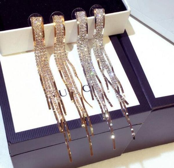 

new exaggerated and fashionable earring long style superflash set diamond temperament, tassel nail earrings, female fashion personality, Silver