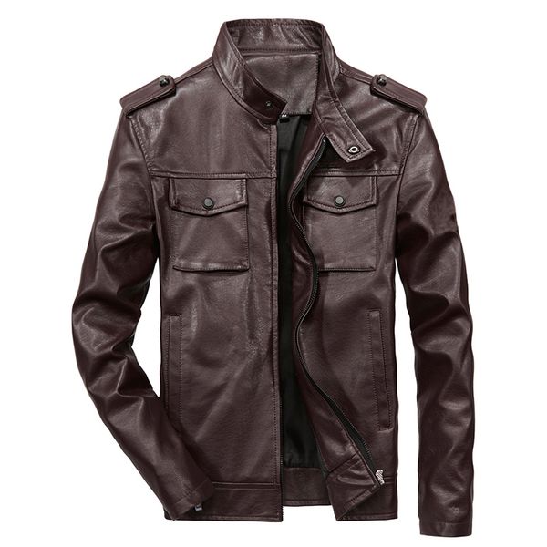 

2018 new short stand collar mens clothing slim biker leather jacket, Black