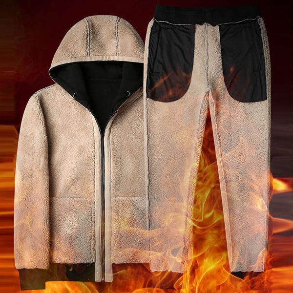 

men outdoor running sport suits wool liner warm thicken style tracksuits set men 227, Black;blue