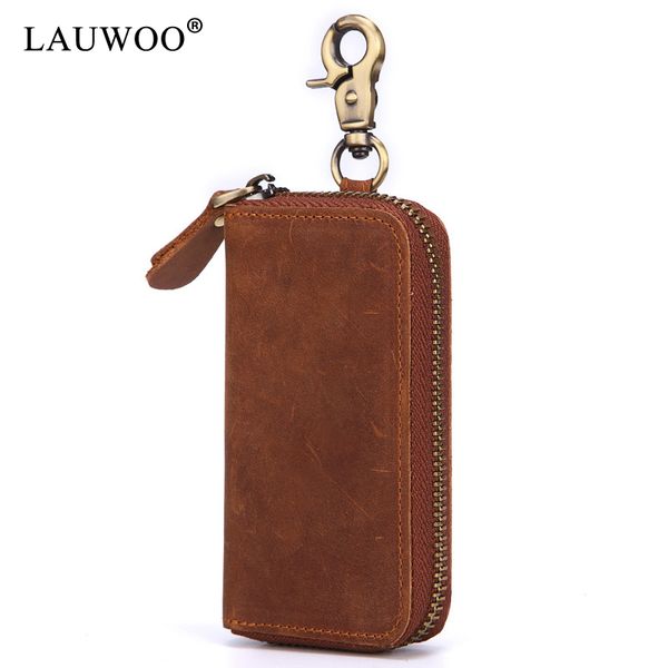 

lauwoo vintage genuine leather key wallet women keychain covers zipper key case bag men holder housekeeper keys organizer, Red;blue