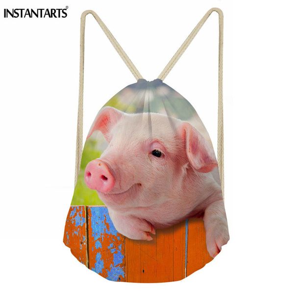 

instantarts animal pig pattern sport gym bag women men foldable small drawstring bag girl boys fitness yoga string backpacks man