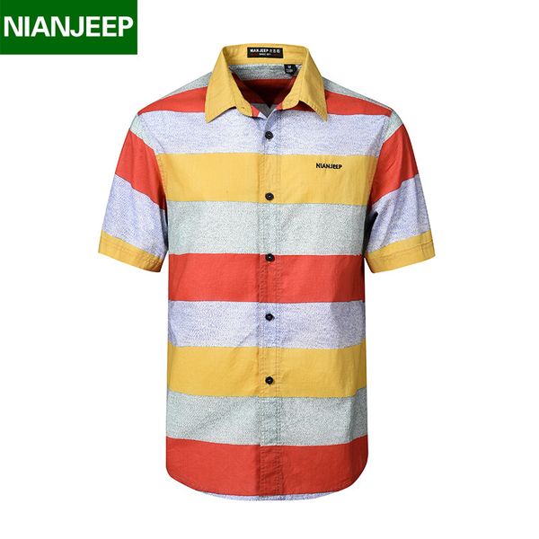 

nianjeep brand men's 100% cotton striped shirt 2017 casual men short sleeve work dress shirts plus size -4xl 9716, White;black