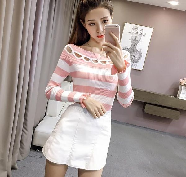 

send 2018 autumn korean long sleeved set head sweater women, White;black