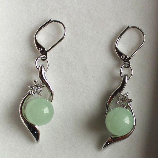 

new 2014 nice 10mm light green jadesbread earring, Golden;silver
