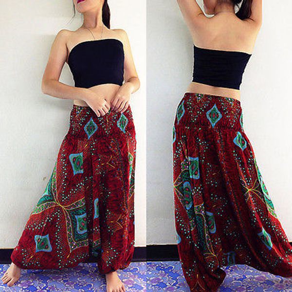 

ladies comfy beach baggy boho gypsy hippie women harem trousers, Black;white