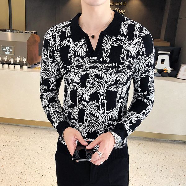 

flowers sweater mens fall fashion pull homme sueteres slim fit erkek kazak mens sweaters winter 2018 vetement homme, White;black