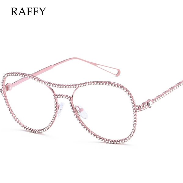 

2018 eyeglasses luxury design lady diamond crystal large oval eyeglasses frame vintage metal glasses frame women's optical, Silver
