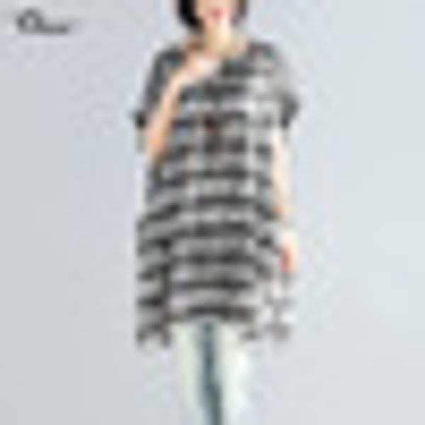 

oversized celmia 2018 summer womens blouses o neck short sleeve striped casual loose long shirts vintage blusa plus size, White