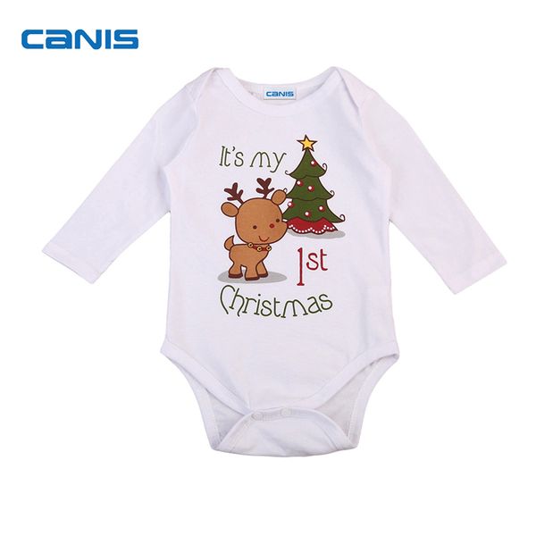 

infant newborn baby girl boy my 1st christmas pattern long sleeves bodysuit jumpsuit outfit clothes, Blue