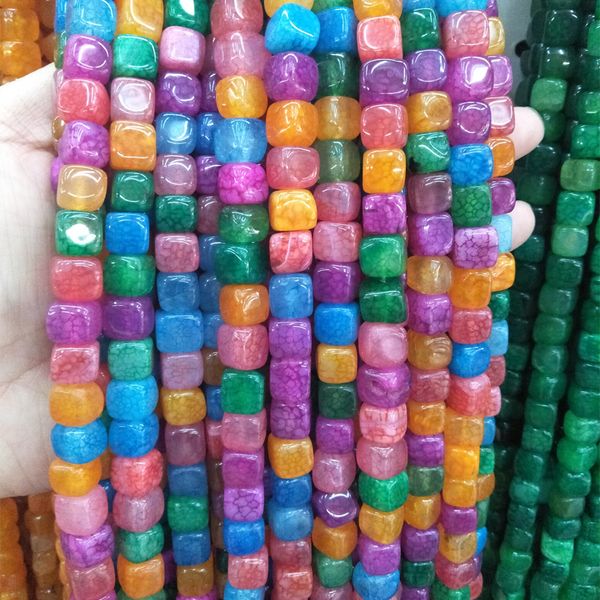 

8mm natural crystal agate stone beads square shape green raw cracked stone bead for jewelry making diy accessories strand 15'', Black