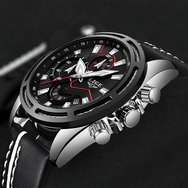 

lige watches men fashion quartz army clock men watch leather waterproof sport watch relogio masculino, Slivery;brown