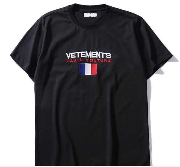 

лето хлопок футболка vetements вышивка белый повседневная o шеи с коротким рукавом хип-хоп футболки топ тис, White;black
