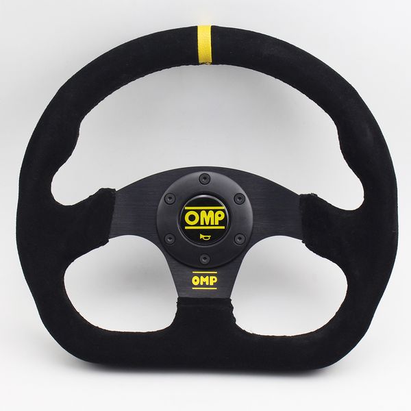 

Замша черный 13 дюймов плоская игра OMP рулевое колесо гонки Ралли дрейф спортивный руль с OMP Рог кнопка