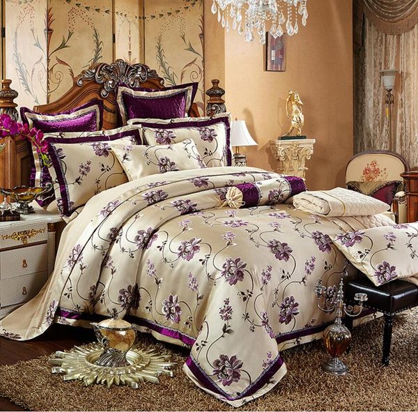 

europe noble jacquard satin duvet cover set king  size 4/6pcs sanded bed set bedsheet silk/cotton bedding sets luxury
