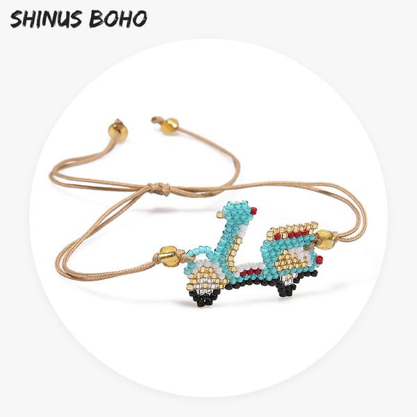 

shinusboho motorcycle lace-up seed beads bracelets handmade jewelry bracelet for women female bangles adjustable dropshipping, Golden;silver