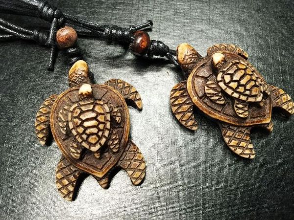 

yqtdmy 12 pcs tribal turtle & baby adjustable black rope biker necklace, Silver