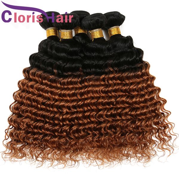 Honey Blonde Curly Human Hair Bundles Brazilian Virgin Ombre