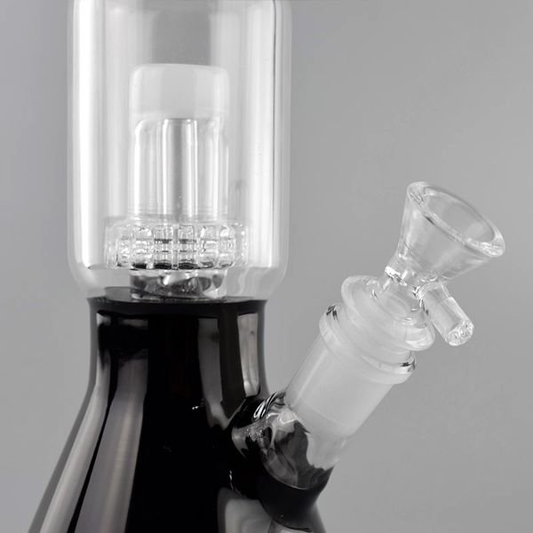 Splash Guard Beaker Hookah Bong - Tubo de água de vidro preto com haste inferior de 14 mm e coador em espiral