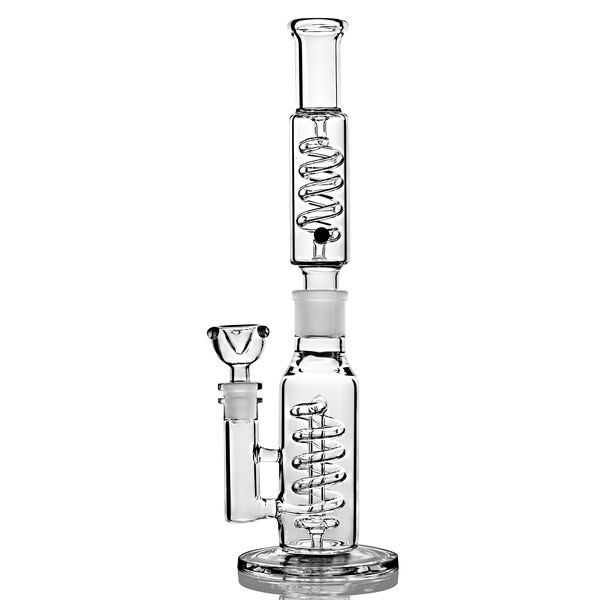 Bong in vetro unico riciclatore Dab Rig Bong Tubi ad acqua Helix a 2 strati Bong in vetro a spirale rimovibile inebriante 13,38 pollici