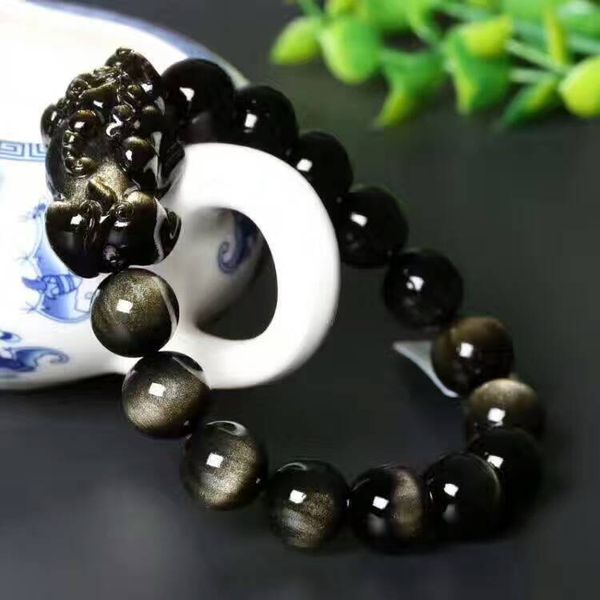

fashion natural gold obsidian pixiu dragon beads powerful bracelet, Golden;silver