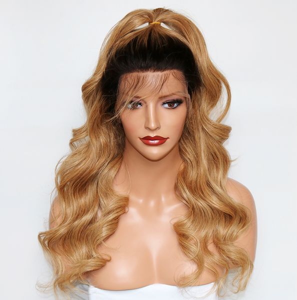 

мед блондинка парики человеческих волос омбре кружева фронт парик 1b 27 360 кружева фронтальные парики свободные волны полный парики кружева, Black;brown