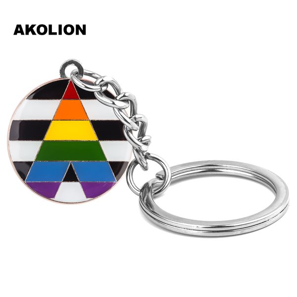

lgbt pride rainbow round keychain metal keyring fashion jewelry for lovers, Silver
