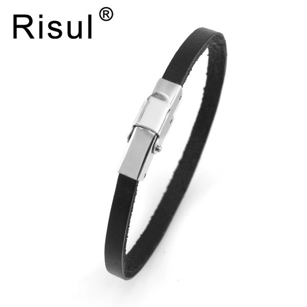 

risul simple women leather bangle stainless steel original blank for personalized print logo name bracelets wholesale 10pcs, Black