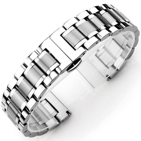 

5 solid steel strip stainless steel fine butterfly button watch strap chain accessories 18mm 20 22mm male, Black;brown