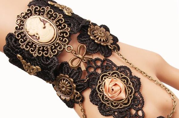 

new european and american vintage lace bracelet women's steam engine gear hand ornaments band ring stylish classic elegant, Golden;silver