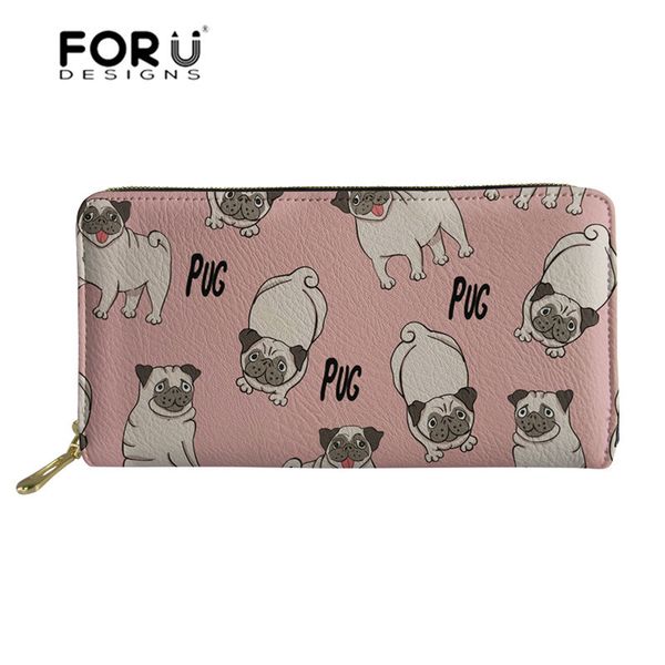 

forudesigns long pu leather wallet for women cute pug dog pattern casual purses& wallets female purse for coins cartera mujer, Red;black