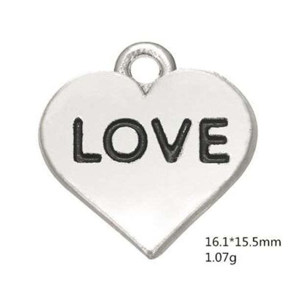 

2021 romantic love on heart engraved charms jewelry for diy necklace / bracelet words meaasge pendants lover gifts other customized jewelry, Bronze;silver