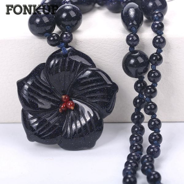 

fonkup female pendant necklace blue sandstone jewelry trendy male long accessories power stone bead chain layered bts balance, Silver