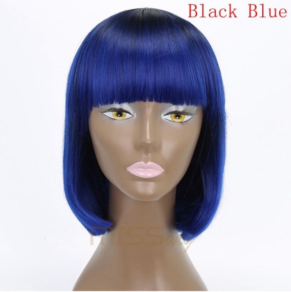 Synthetic Short Straight Ombre Black Blue Hair Wigs With Bangs For Women Synthetic Heat Resistant Hair Wigs Dreadlock Wig Short Wigs For Women From