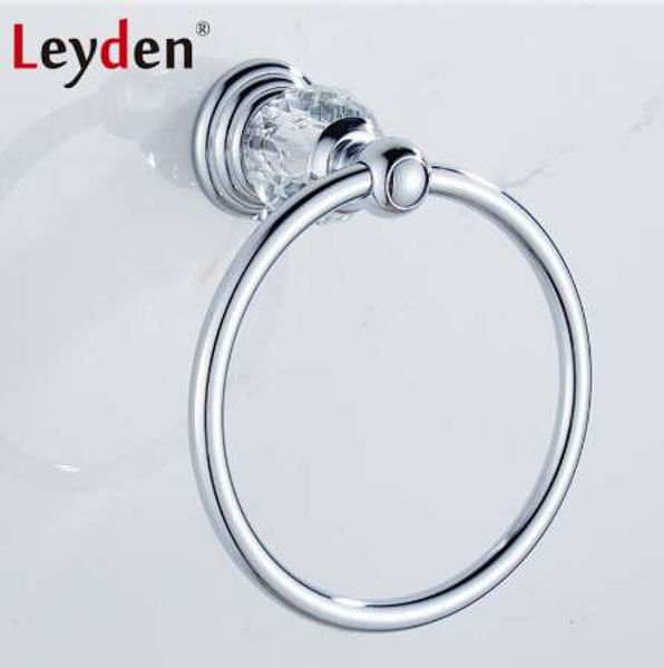 Leyden Hot Luxo Titular de Toalha de Cristal Prata / Anel de Toalha de Ouro Redonda Parede Montado Toalheiro Bar Bar Banheiro Acessórios