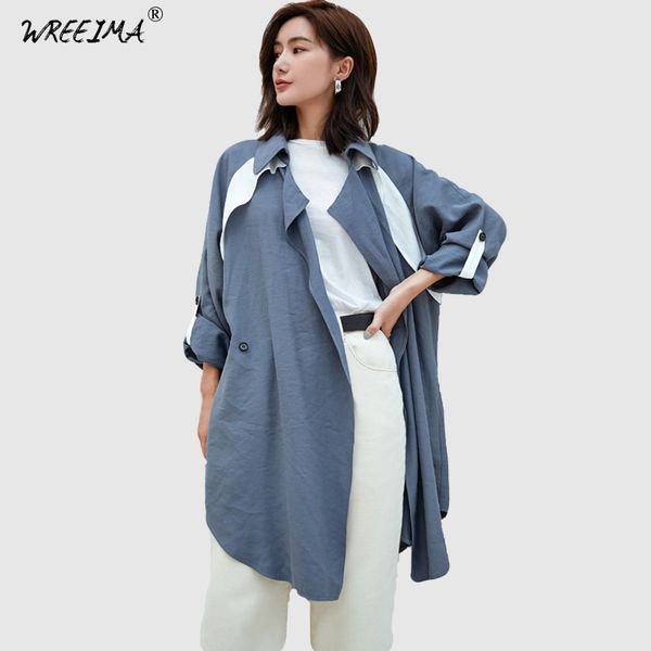 

trench coat for women 2018 casual long sleeve patchwork loose double breasted spring/autumn long coat women's overcoat mx30, Tan;black