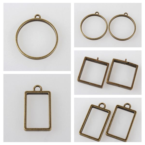 

50pcs vintage findings tibetan style alloy ring frame pendants for diy jewelry making accessories, nickel antique bronze, Black